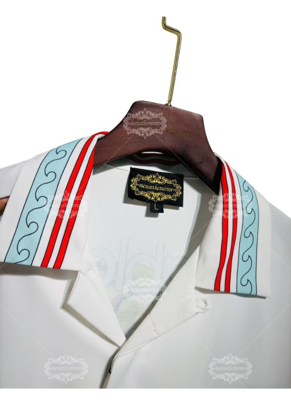 &Aacute;o sơ mi d&agrave;i tay viền s&oacute;ng ven biển | Khu nghỉ dưỡng Retro thường ng&agrave;y m&agrave;u trắng