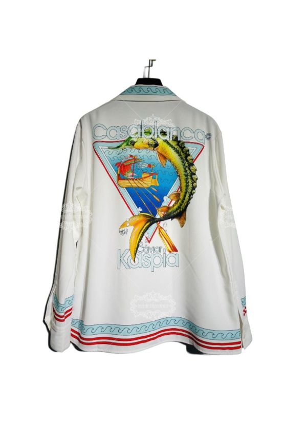 &Aacute;o sơ mi d&agrave;i tay viền s&oacute;ng ven biển | Khu nghỉ dưỡng Retro thường ng&agrave;y m&agrave;u trắng