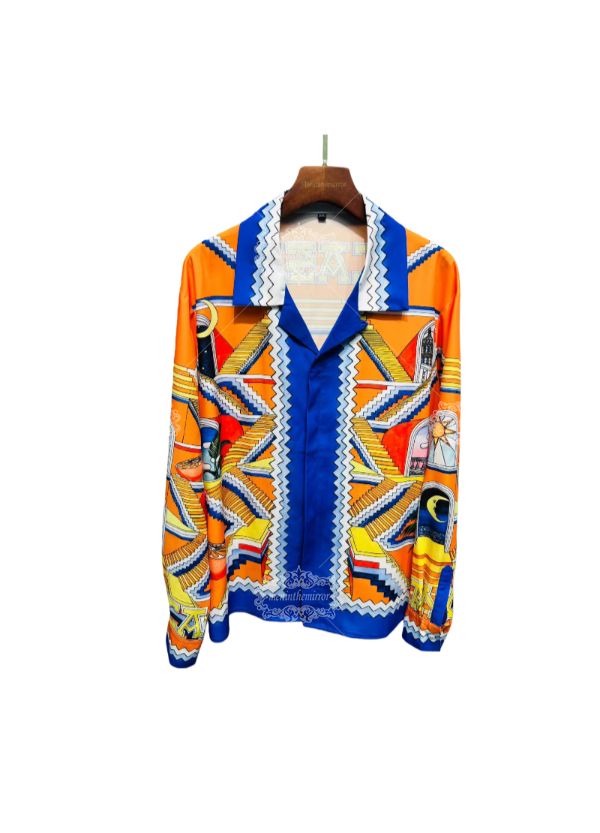 &Aacute;o sơ mi in h&igrave;nh học m&agrave;u v&agrave;ng hải qu&acirc;n đậm | Mẫu văn bản Luxe tối m&agrave;u ngắn