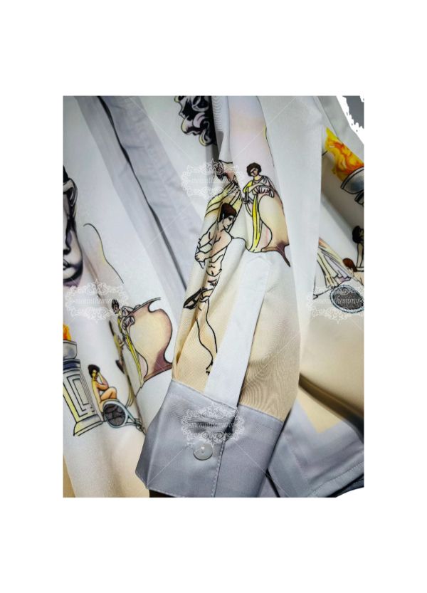 &Aacute;o sơ mi in họa tiết Medusa kiểu Baroque sang trọng | Quần short sang trọng m&agrave;u tối