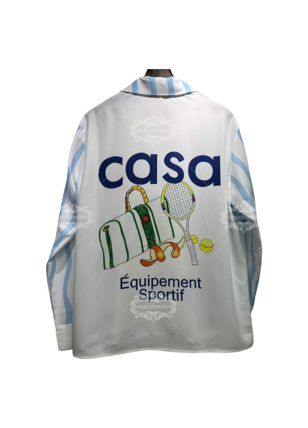 &Aacute;o sơ mi in họa tiết quần vợt sọc trắng v&agrave; xanh | Khu nghỉ dưỡng Sport Luxe D&agrave;i