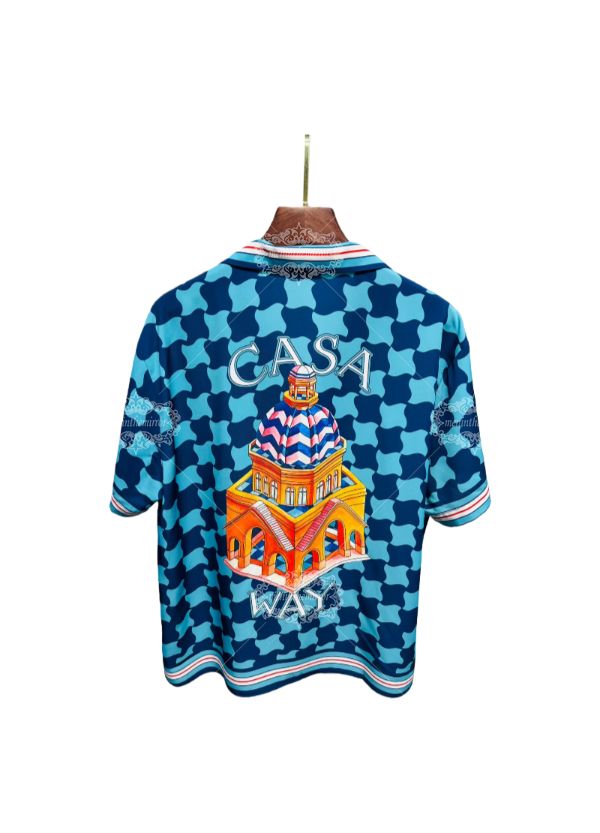 &Aacute;o sơ mi in họa tiết h&igrave;nh học Địa Trung Hải | Khu nghỉ dưỡng kiến tr&uacute;c Aqua Blue