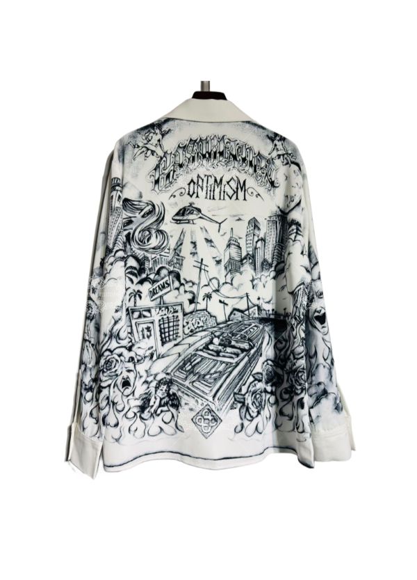 &Aacute;o sơ mi in h&igrave;nh nghệ thuật phong cảnh th&agrave;nh phố | Đồ họa đ&ocirc; thị Dark Luxe D&agrave;i