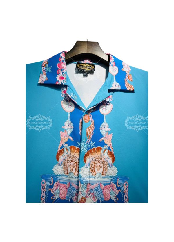 &Aacute;o thun biểu tượng Baroque tương phản m&agrave;u xanh | Ph&ograve;ng trưng b&agrave;y sang trọng