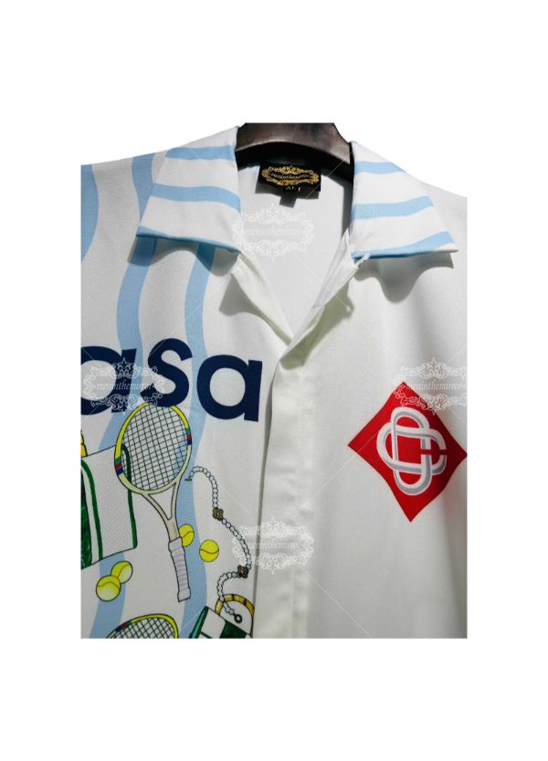 &Aacute;o sơ mi in họa tiết quần vợt sọc trắng v&agrave; xanh | Khu nghỉ dưỡng Sport Luxe D&agrave;i