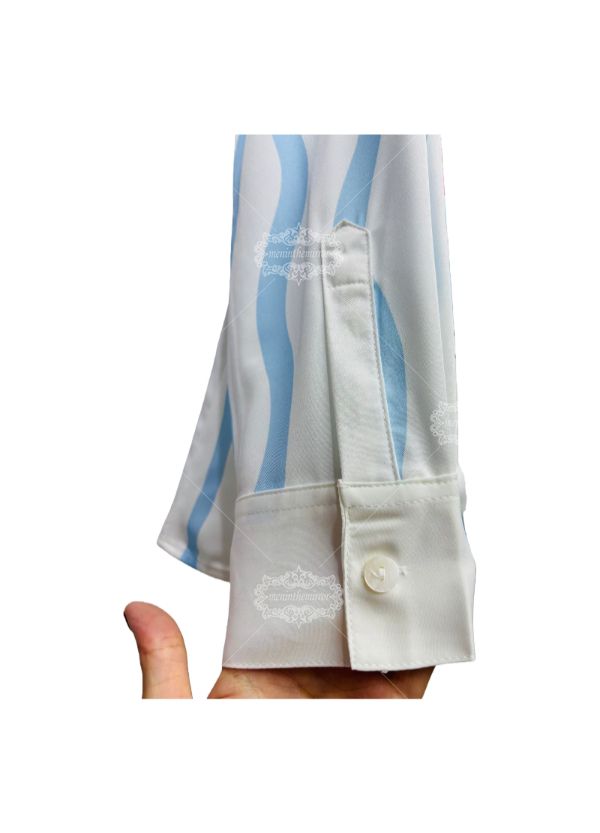 &Aacute;o sơ mi in họa tiết quần vợt sọc trắng v&agrave; xanh | Khu nghỉ dưỡng Sport Luxe D&agrave;i