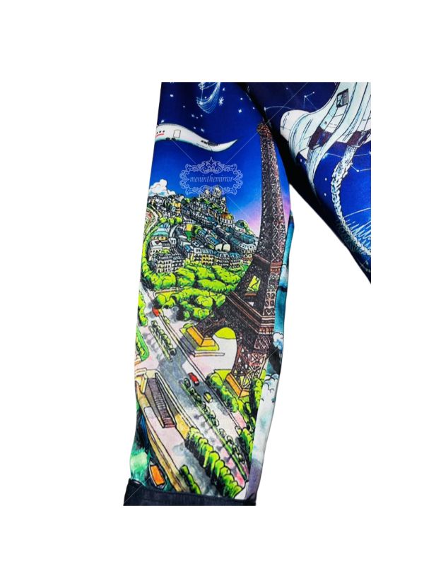 &Aacute;o sơ mi sang trọng in h&igrave;nh cảnh quan th&agrave;nh phố to&agrave;n cầu | Nghệ thuật du lịch bằng lụa-Satin d&agrave;i