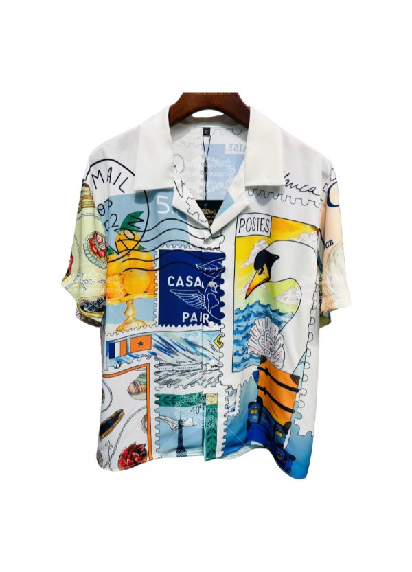 &Aacute;o sơ mi in h&igrave;nh học m&agrave;u xanh nước biển rực rỡ | Trang phục dạo phố sang trọng c&oacute; độ tương phản cao