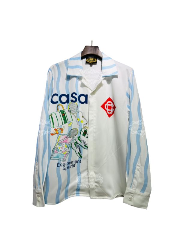 &Aacute;o sơ mi in họa tiết quần vợt sọc trắng v&agrave; xanh | Khu nghỉ dưỡng Sport Luxe D&agrave;i