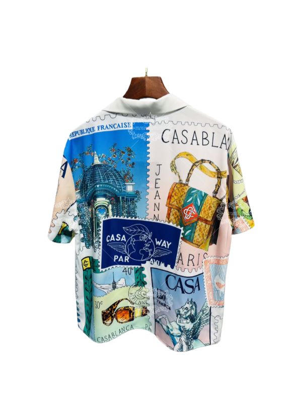 &Aacute;o sơ mi in h&igrave;nh học m&agrave;u xanh nước biển rực rỡ | Trang phục dạo phố sang trọng c&oacute; độ tương phản cao