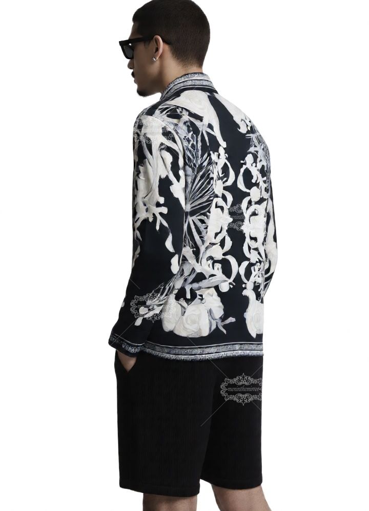 &Aacute;o sơ mi Baroque Marine đơn sắc | V&ograve;ng cổ giải tr&iacute;