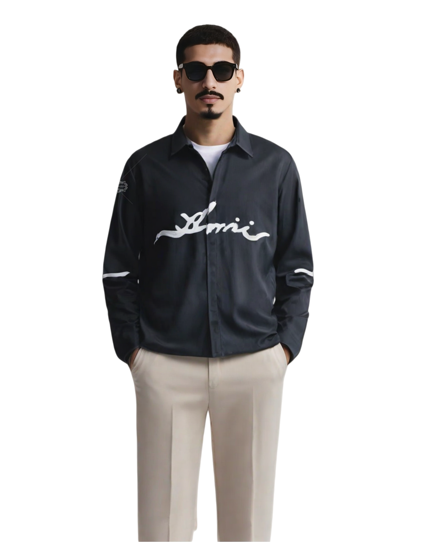 &Aacute;o sơ mi c&oacute; biểu tượng chữ AMIRI m&agrave;u đen | V&ograve;ng cổ giải tr&iacute;