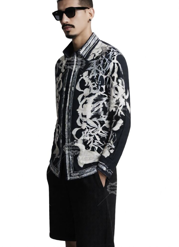 &Aacute;o sơ mi Baroque Marine đơn sắc | V&ograve;ng cổ giải tr&iacute;