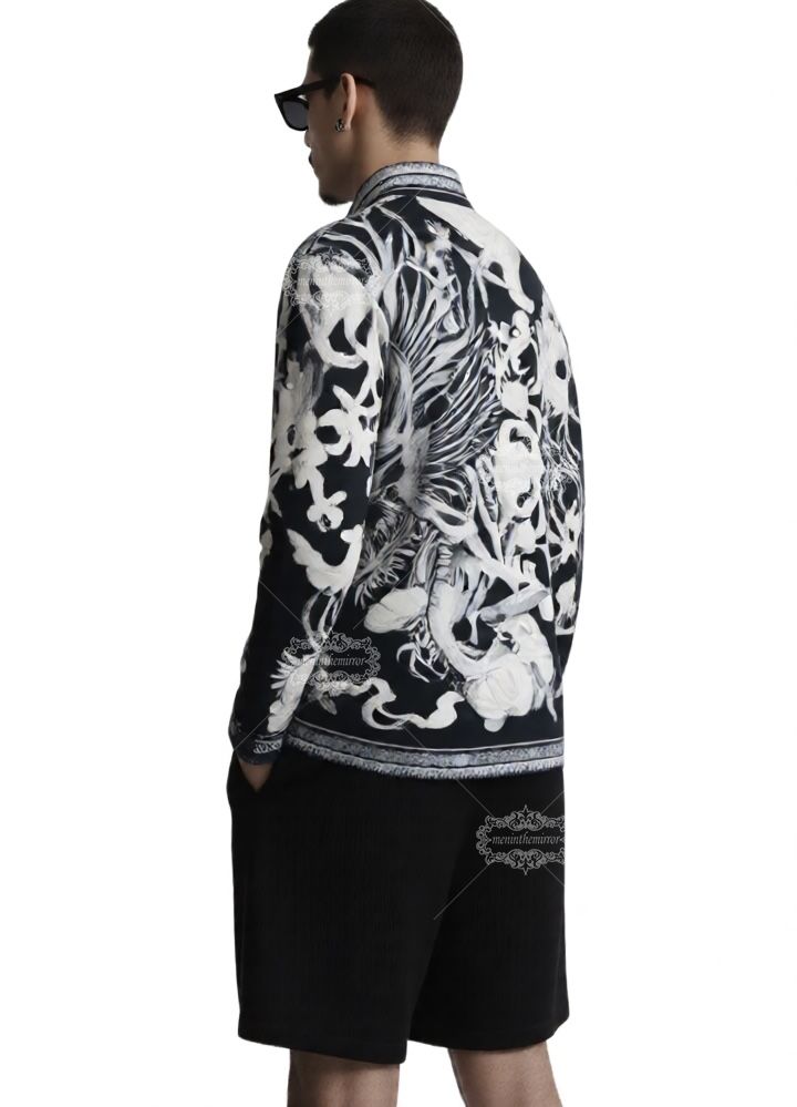 &Aacute;o sơ mi Baroque Marine đơn sắc | V&ograve;ng cổ giải tr&iacute;