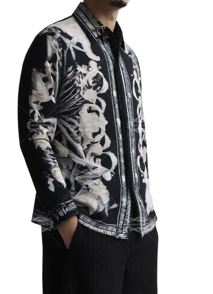 &Aacute;o sơ mi Baroque Marine đơn sắc | V&ograve;ng cổ giải tr&iacute;