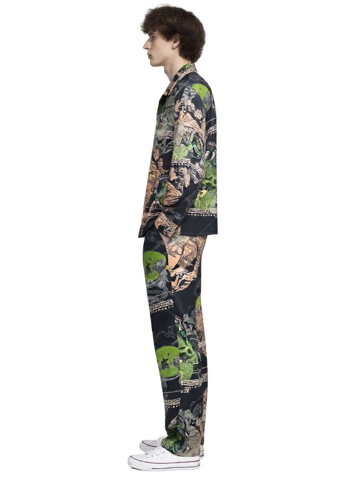 &Aacute;o sơ mi tay ngắn in h&igrave;nh huy chương kiểu Baroque sang trọng | Trang phục đi nghỉ m&aacute;t d&agrave;nh cho nam tho&aacute;ng kh&iacute; bằng lụa