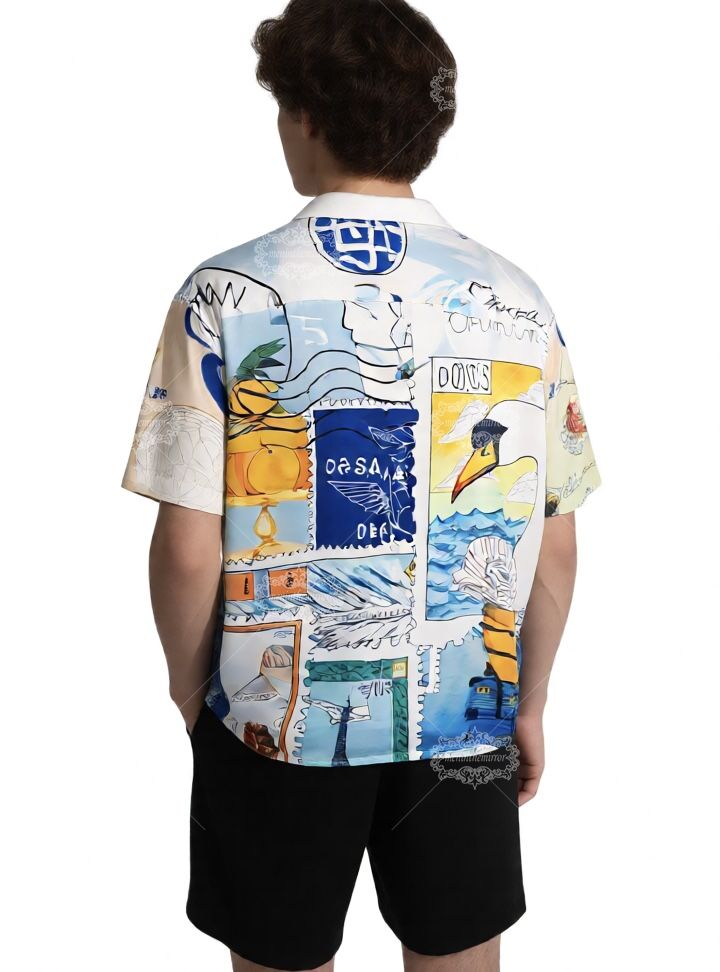 &Aacute;o sơ mi in h&igrave;nh học m&agrave;u xanh nước biển rực rỡ | Trang phục dạo phố sang trọng c&oacute; độ tương phản cao