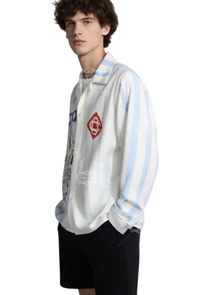 &Aacute;o sơ mi in họa tiết quần vợt sọc trắng v&agrave; xanh | Khu nghỉ dưỡng Sport Luxe D&agrave;i