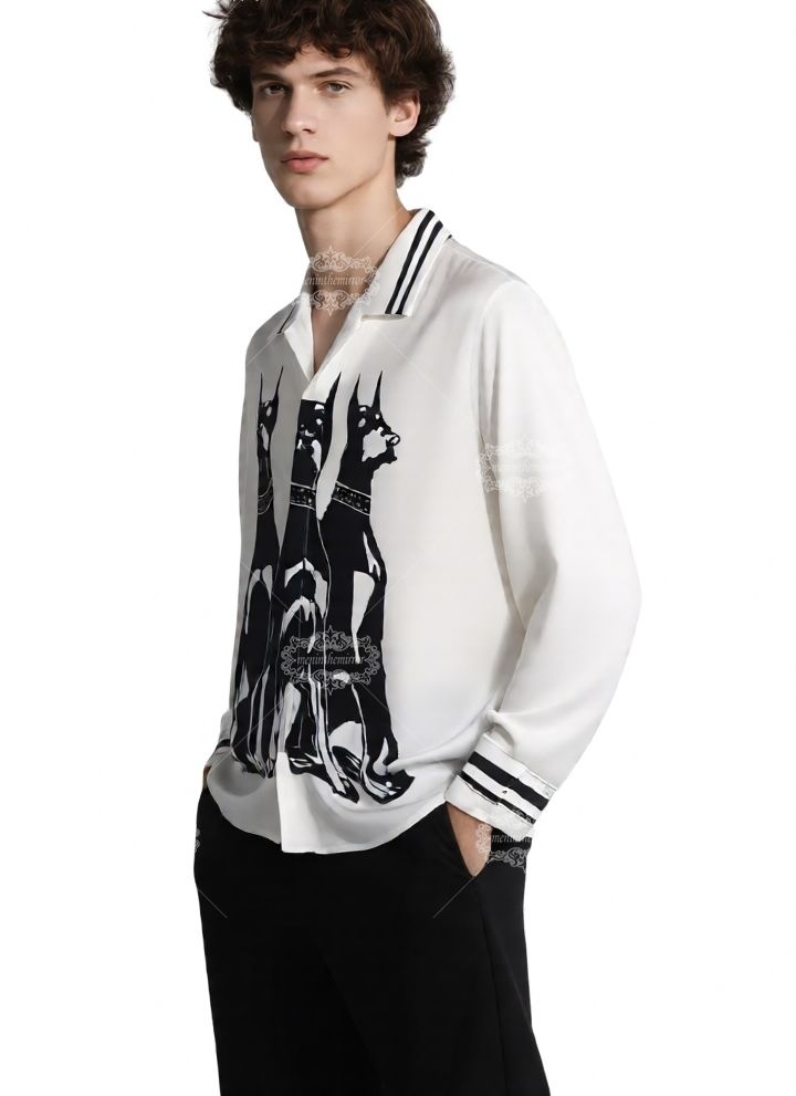 &Aacute;o sơ mi thường ng&agrave;y in h&igrave;nh Doberman cao cấp ph&ugrave; hợp với khu nghỉ dưỡng | &Aacute;o d&agrave;i nam lụa pha trộn