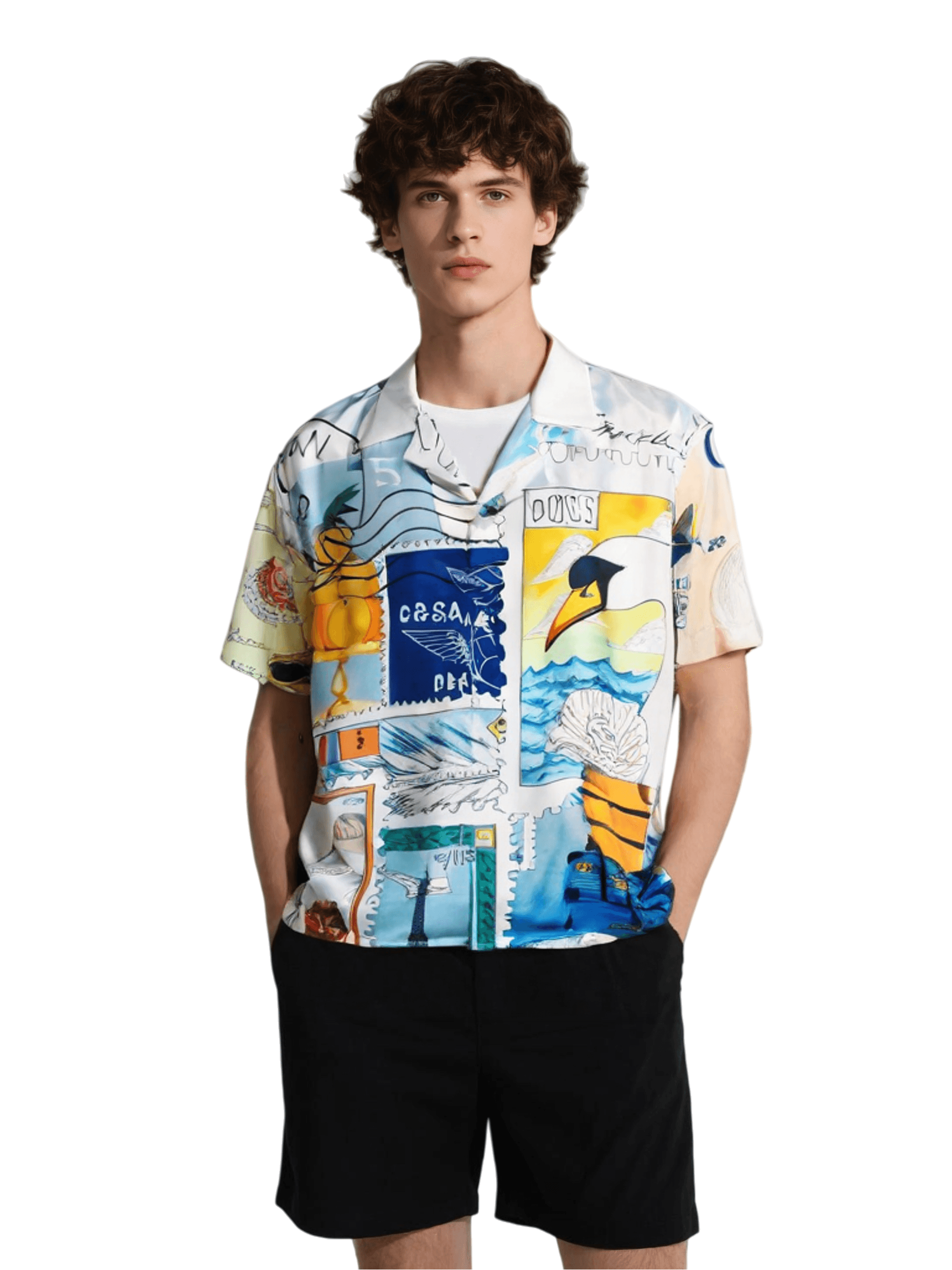 &Aacute;o sơ mi in h&igrave;nh học m&agrave;u xanh nước biển rực rỡ | Trang phục dạo phố sang trọng c&oacute; độ tương phản cao