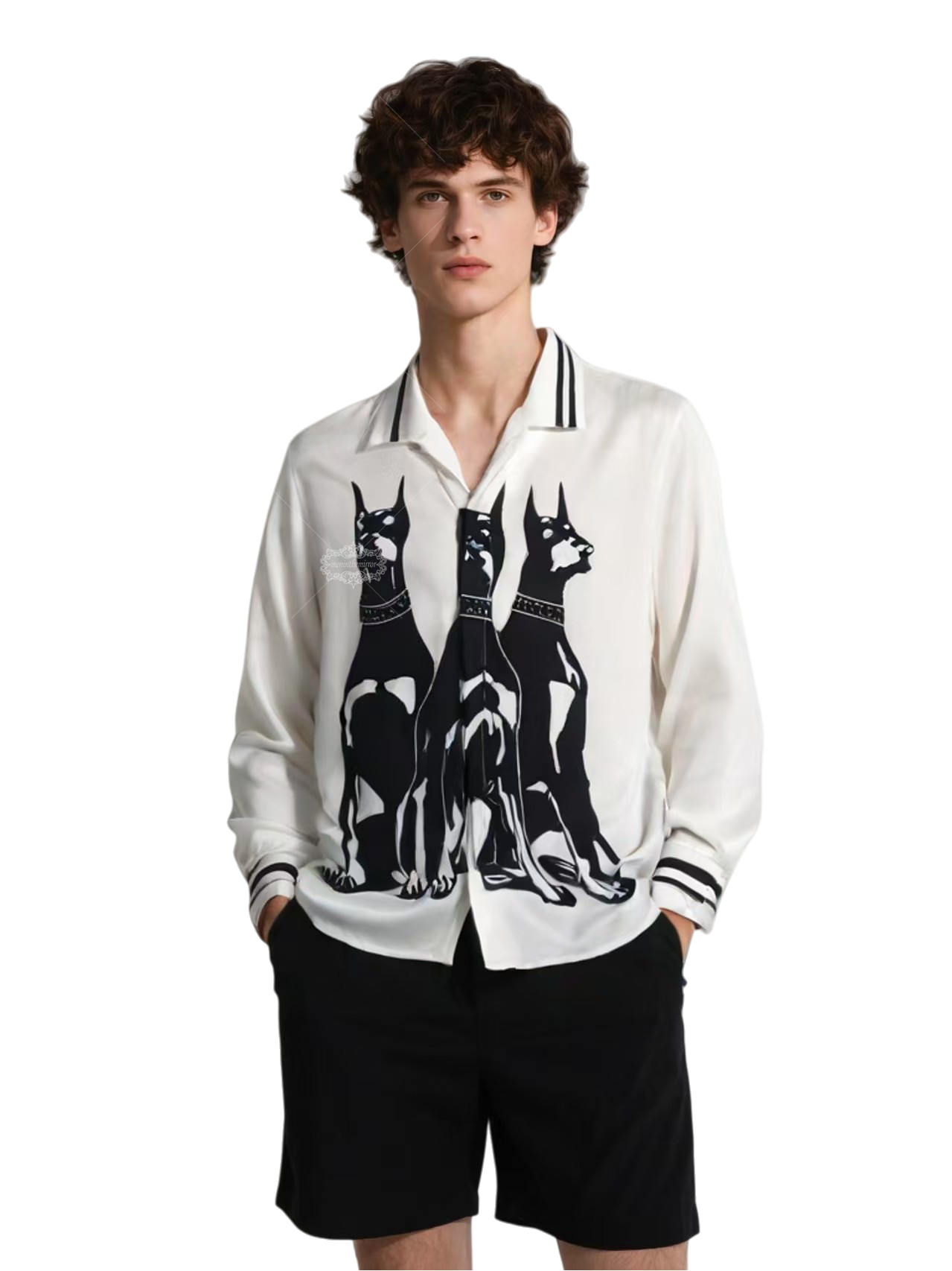 &Aacute;o sơ mi thường ng&agrave;y in h&igrave;nh Doberman cao cấp ph&ugrave; hợp với khu nghỉ dưỡng | &Aacute;o d&agrave;i nam lụa pha trộn