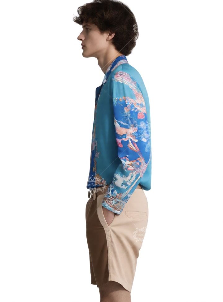 &Aacute;o thun biểu tượng Baroque tương phản m&agrave;u xanh | Ph&ograve;ng trưng b&agrave;y sang trọng