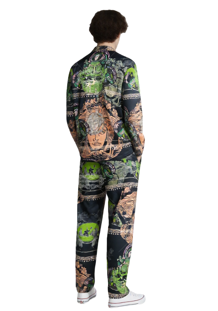 &Aacute;o sơ mi tay ngắn in h&igrave;nh huy chương kiểu Baroque sang trọng | Trang phục đi nghỉ m&aacute;t d&agrave;nh cho nam tho&aacute;ng kh&iacute; bằng lụa