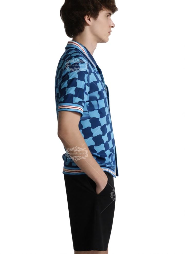 &Aacute;o sơ mi in họa tiết h&igrave;nh học Địa Trung Hải | Khu nghỉ dưỡng kiến tr&uacute;c Aqua Blue