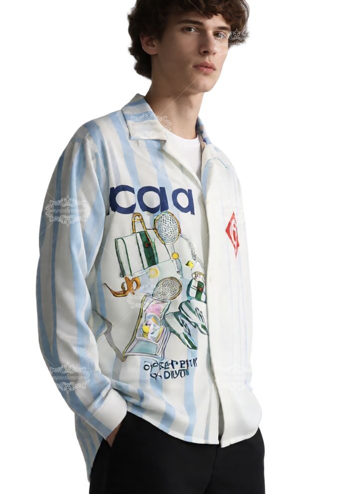 &Aacute;o sơ mi in họa tiết quần vợt sọc trắng v&agrave; xanh | Khu nghỉ dưỡng Sport Luxe D&agrave;i
