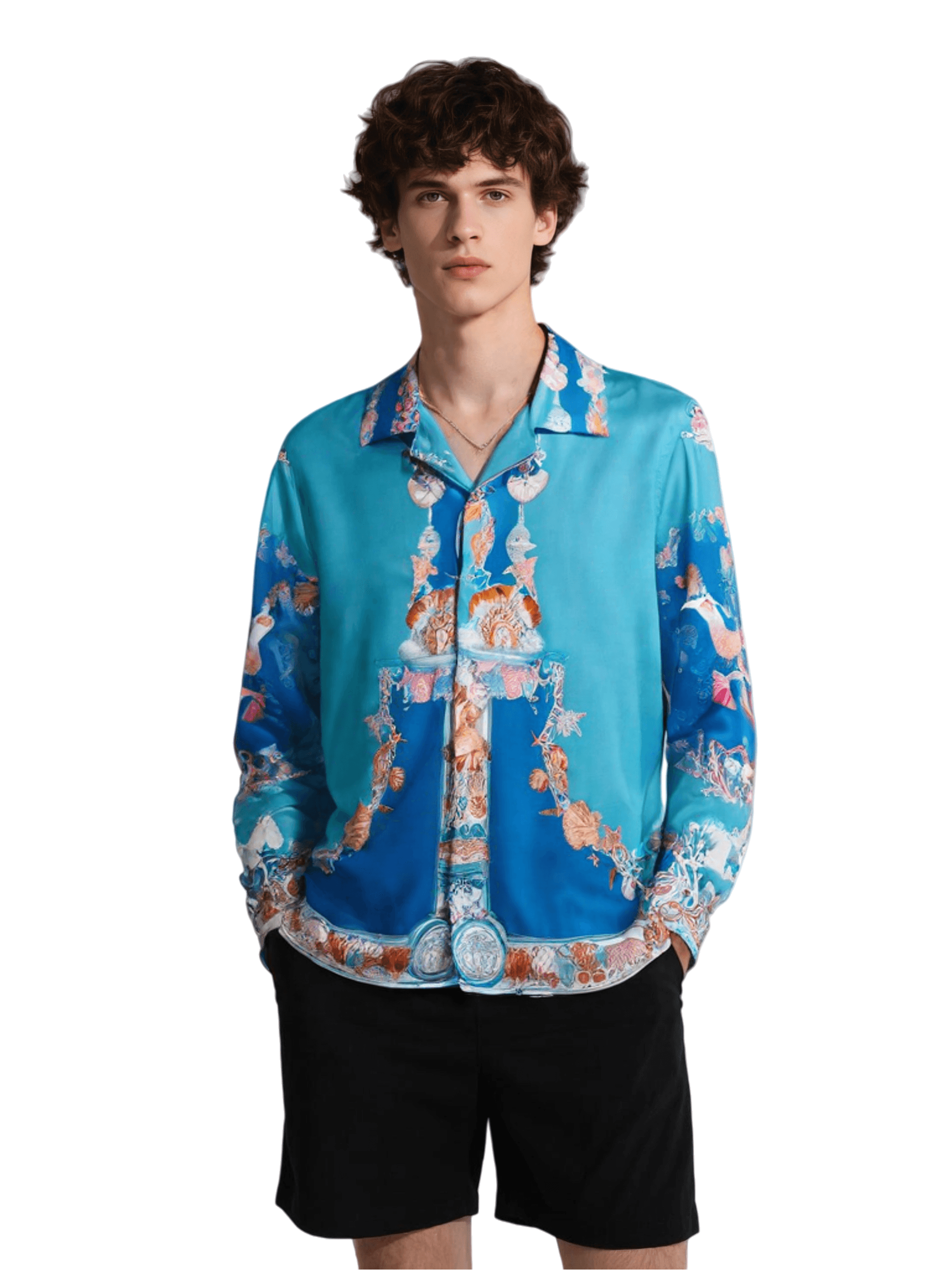 &Aacute;o thun biểu tượng Baroque tương phản m&agrave;u xanh | Ph&ograve;ng trưng b&agrave;y sang trọng