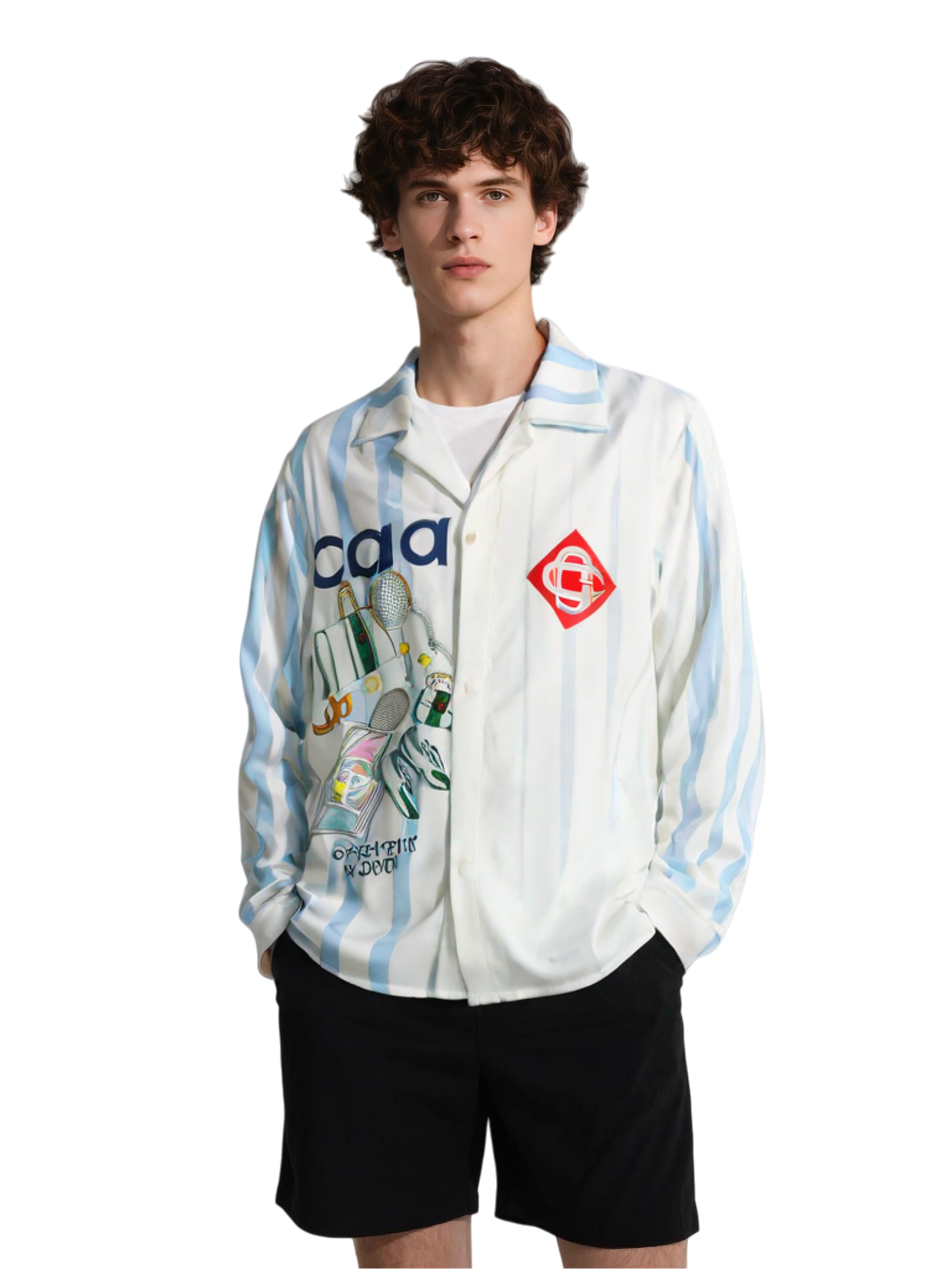 &Aacute;o sơ mi in họa tiết quần vợt sọc trắng v&agrave; xanh | Khu nghỉ dưỡng Sport Luxe D&agrave;i