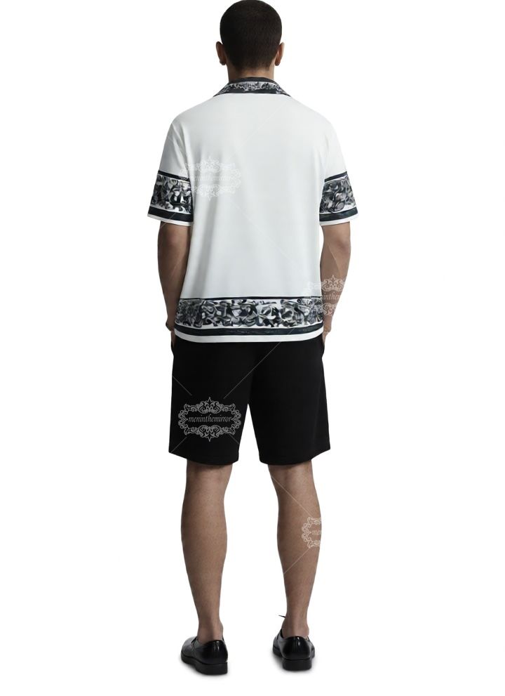 &Aacute;o sơ mi in chữ kiểu Baroque đơn sắc | Luxe Trắng & Đen Ngắn