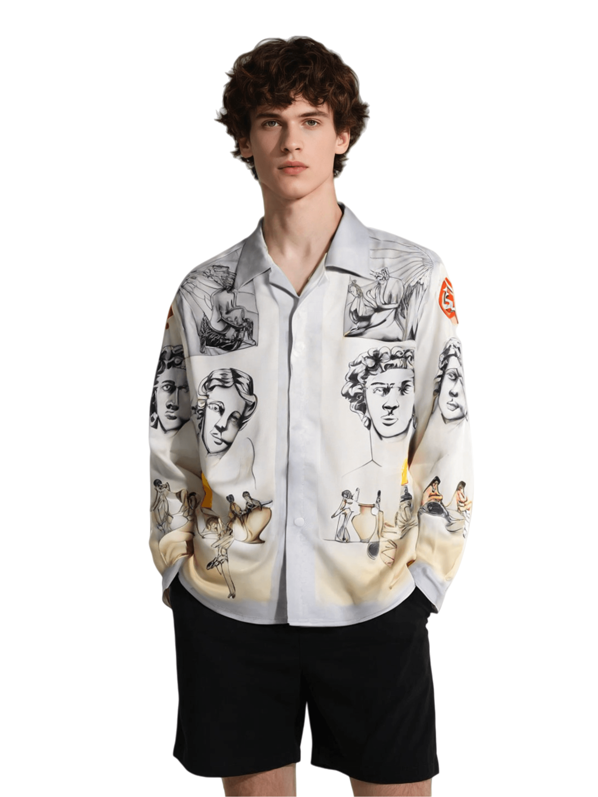 &Aacute;o sơ mi in họa tiết Medusa kiểu Baroque sang trọng | Quần short sang trọng m&agrave;u tối