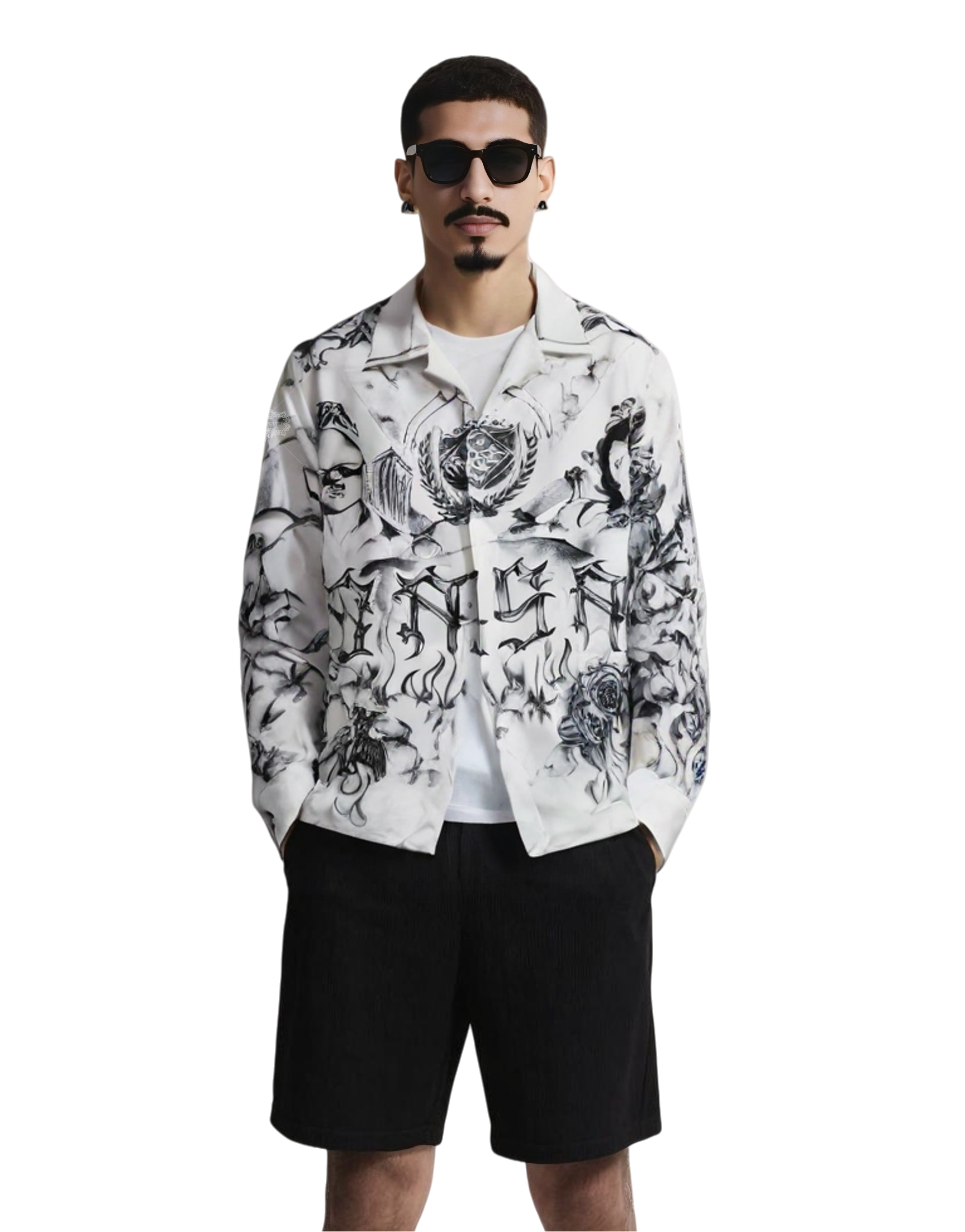 &Aacute;o sơ mi in h&igrave;nh nghệ thuật phong cảnh th&agrave;nh phố | Đồ họa đ&ocirc; thị Dark Luxe D&agrave;i