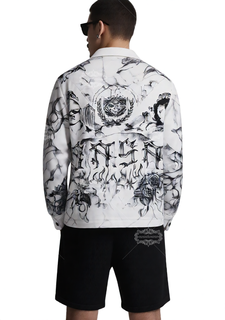 &Aacute;o sơ mi in h&igrave;nh nghệ thuật phong cảnh th&agrave;nh phố | Đồ họa đ&ocirc; thị Dark Luxe D&agrave;i