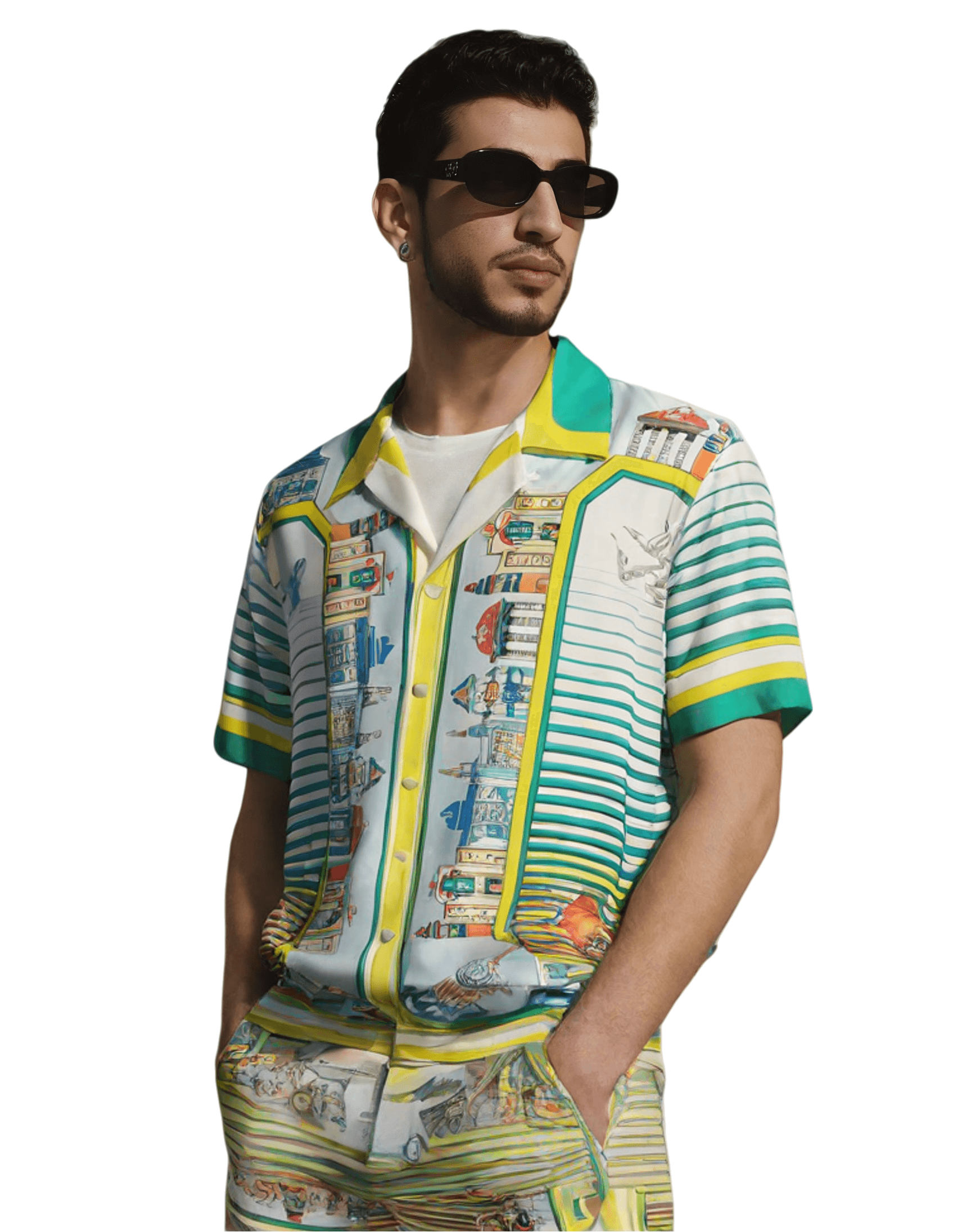 &Aacute;o thun cảnh quan th&agrave;nh phố h&igrave;nh học v&agrave;ng đen | Ph&ograve;ng trưng b&agrave;y sang trọng